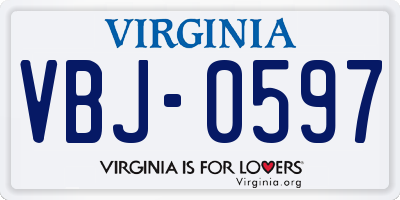 VA license plate VBJ0597