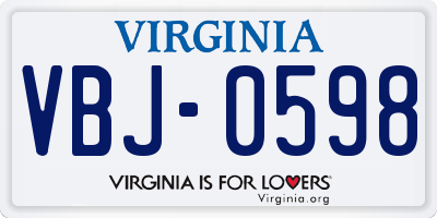VA license plate VBJ0598