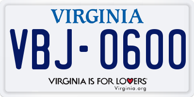 VA license plate VBJ0600