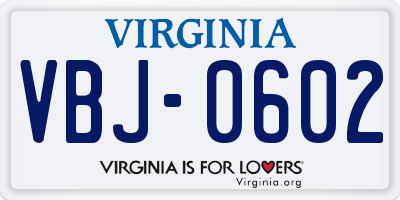 VA license plate VBJ0602