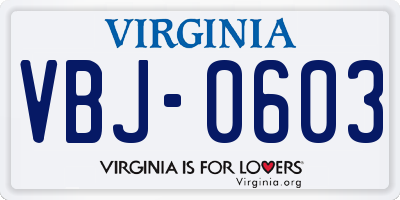 VA license plate VBJ0603