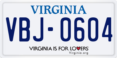 VA license plate VBJ0604