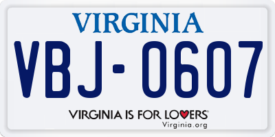 VA license plate VBJ0607