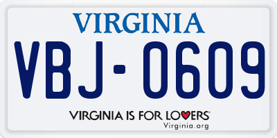 VA license plate VBJ0609