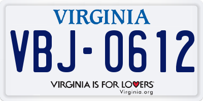 VA license plate VBJ0612