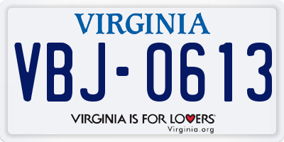 VA license plate VBJ0613