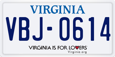 VA license plate VBJ0614