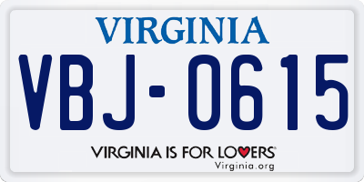 VA license plate VBJ0615