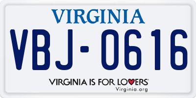 VA license plate VBJ0616