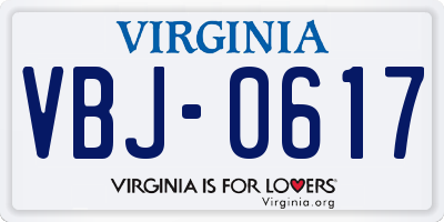 VA license plate VBJ0617