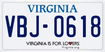 VA license plate VBJ0618