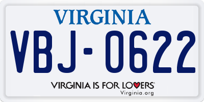 VA license plate VBJ0622