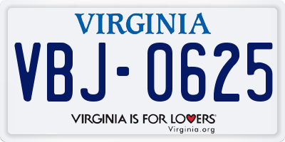 VA license plate VBJ0625