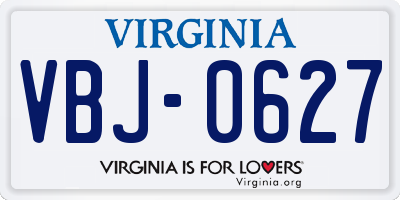 VA license plate VBJ0627