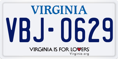VA license plate VBJ0629