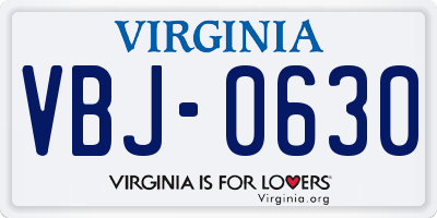 VA license plate VBJ0630