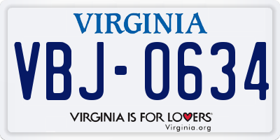 VA license plate VBJ0634