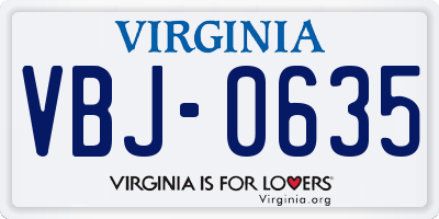 VA license plate VBJ0635