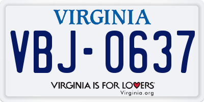 VA license plate VBJ0637