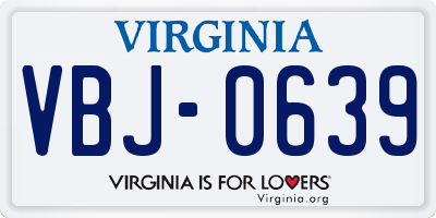 VA license plate VBJ0639