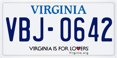 VA license plate VBJ0642