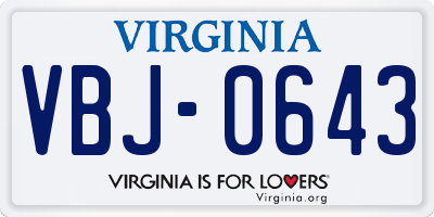 VA license plate VBJ0643