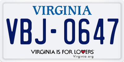 VA license plate VBJ0647