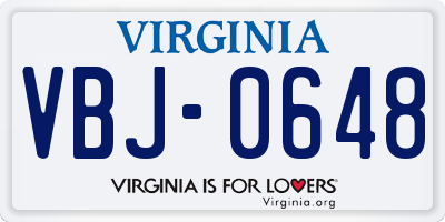 VA license plate VBJ0648