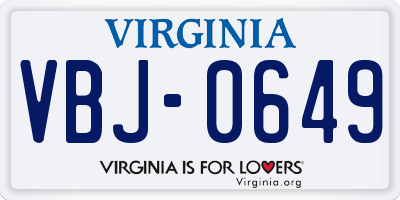 VA license plate VBJ0649