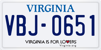 VA license plate VBJ0651