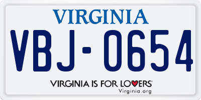 VA license plate VBJ0654