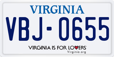 VA license plate VBJ0655