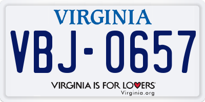VA license plate VBJ0657