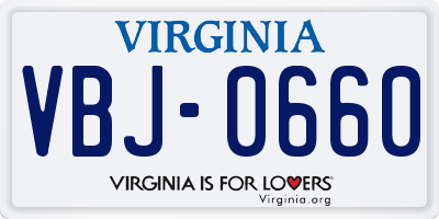VA license plate VBJ0660