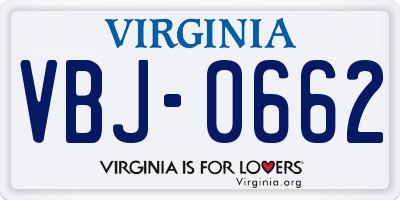 VA license plate VBJ0662