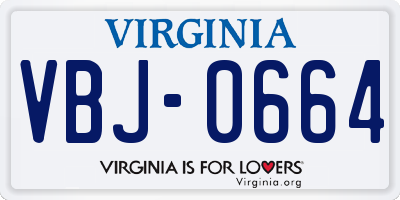 VA license plate VBJ0664
