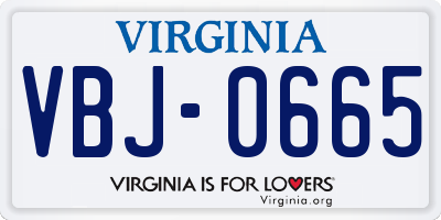 VA license plate VBJ0665