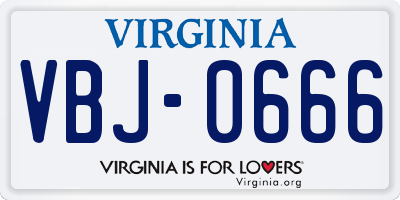 VA license plate VBJ0666