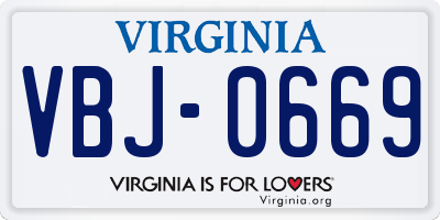 VA license plate VBJ0669