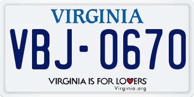 VA license plate VBJ0670