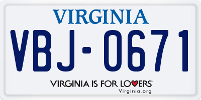 VA license plate VBJ0671