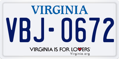 VA license plate VBJ0672