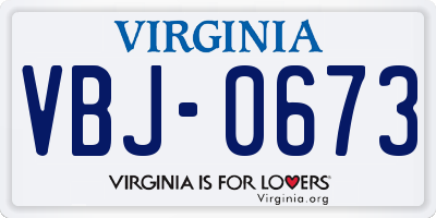 VA license plate VBJ0673