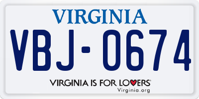 VA license plate VBJ0674