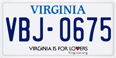VA license plate VBJ0675