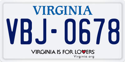 VA license plate VBJ0678
