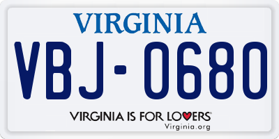 VA license plate VBJ0680