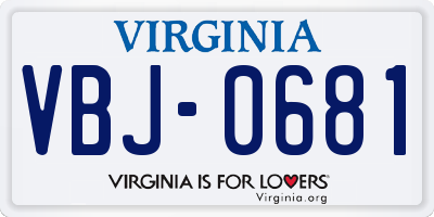 VA license plate VBJ0681