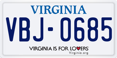 VA license plate VBJ0685