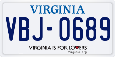 VA license plate VBJ0689